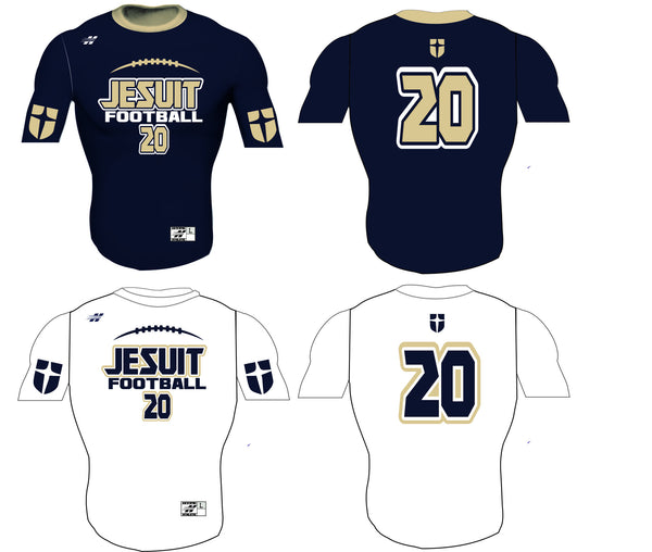 DALLAS JESUIT 7on7 SHORT SLEEVE COMPRESSION SHIRT NAVY & WHITE SET